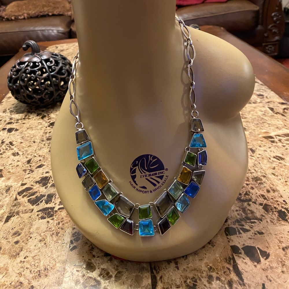 Multi Stone Statement Necklace 22 Inch - image 3